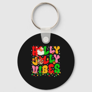 Holly Xmas Jolly Vibes Santa Christmas Lights Disc Key Ring