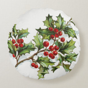HollyBerries 001 Round Cushion