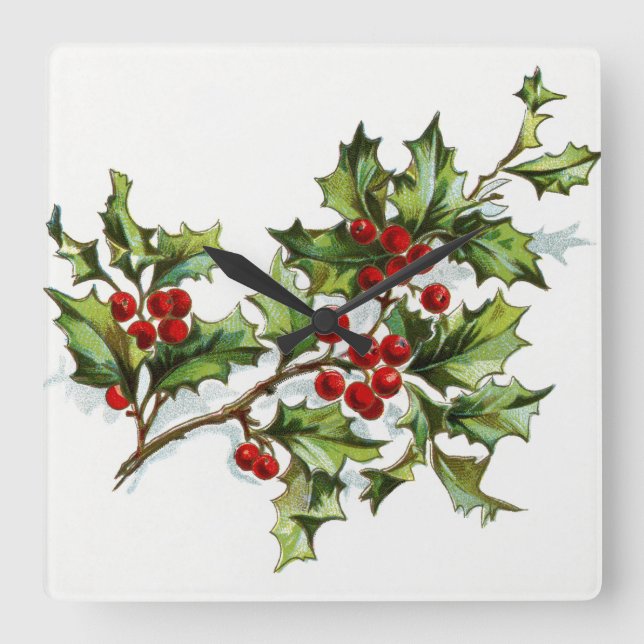 HollyBerries 001 Square Wall Clock (Front)