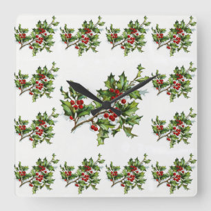 HollyBerries 014 Square Wall Clock
