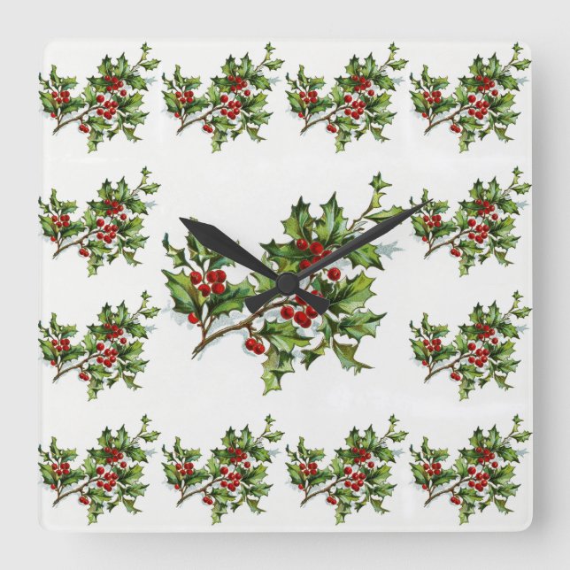 HollyBerries 014 Square Wall Clock (Front)
