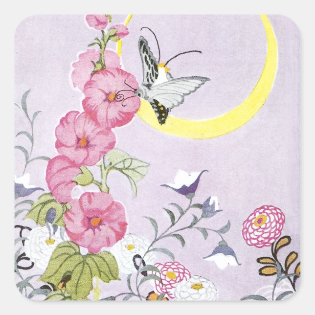 Hollyhock, Dahlia and Balloon Flowers Square Sticker (Front)