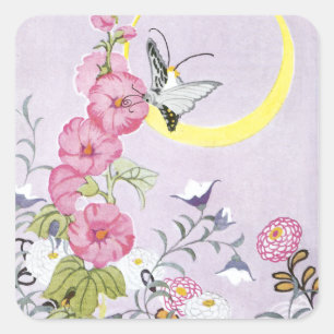Hollyhock, Dahlia and Balloon Flowers Square Sticker