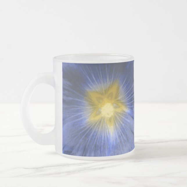 Hollyhock Flower Beautiful Blue Frosted Glass Mug (Left)