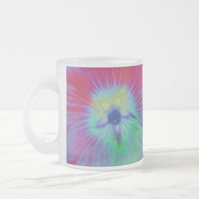Hollyhock Flower Bright lights Frosted Glass Mug (Left)