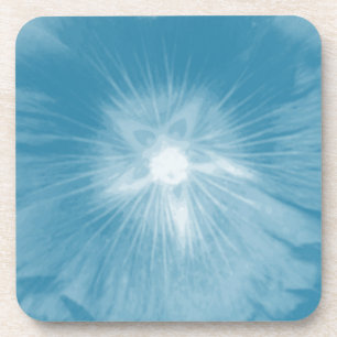 Hollyhock Flower Icy Blue Cork Coaster