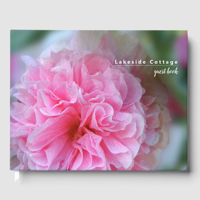 Hollyhock Pink Floral Photo Vacation Rental Guest Book (Front)