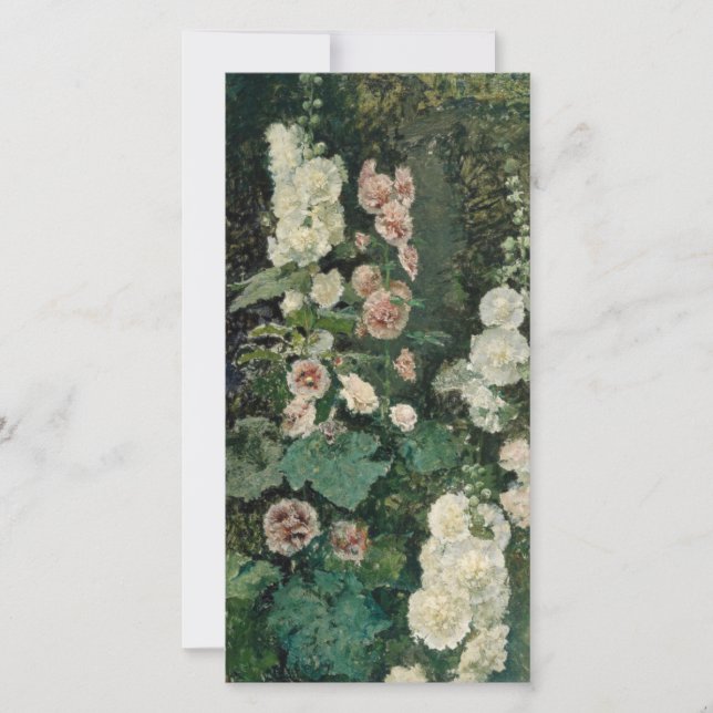Hollyhock Rose Flowers Card (Front)