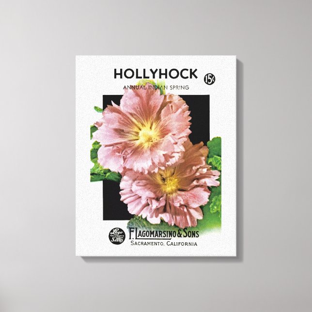 Hollyhock Vintage Seed Packet Canvas Print (Front)