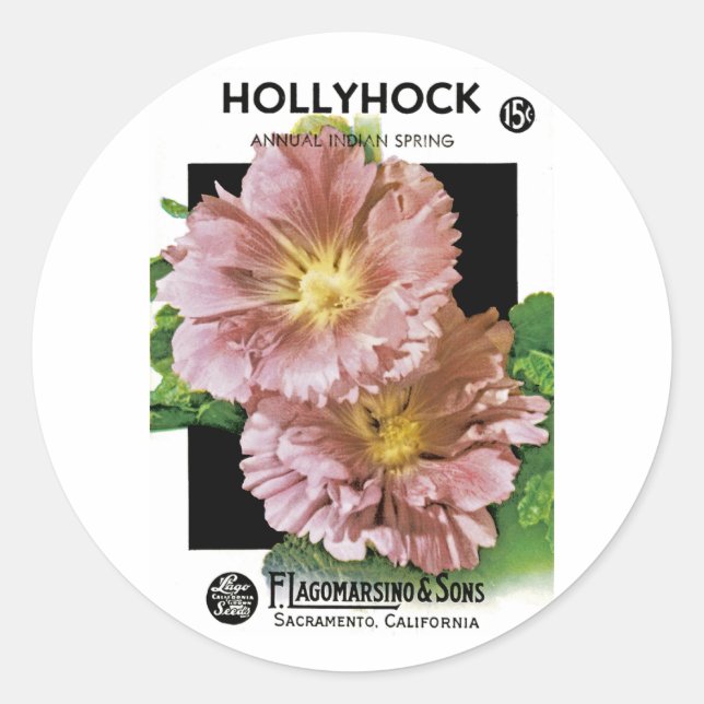 Hollyhock Vintage Seed Packet Classic Round Sticker (Front)
