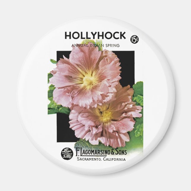 Hollyhock Vintage Seed Packet Magnet (Front)
