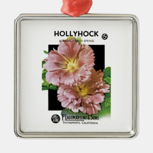 Hollyhock Vintage Seed Packet Metal Tree Decoration