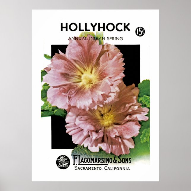 Hollyhock Vintage Seed Packet Poster (Front)