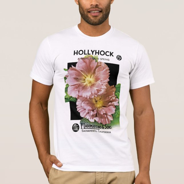 Hollyhock Vintage Seed Packet T-Shirt (Front)