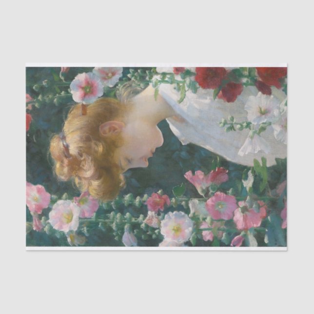 Hollyhocks and Sunlight by Charles Courtney Curran Tissue Paper (Front)