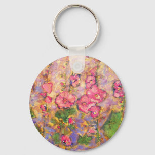 hollyhocks blooming key ring