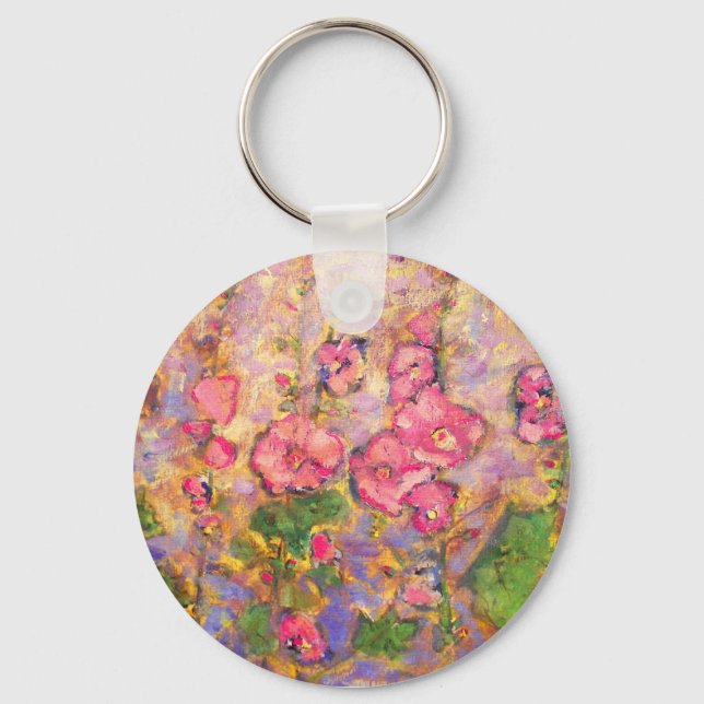 hollyhocks blooming key ring (Front)