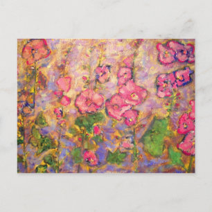 hollyhocks blooming postcard