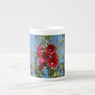 Hollyhocks bone china mug