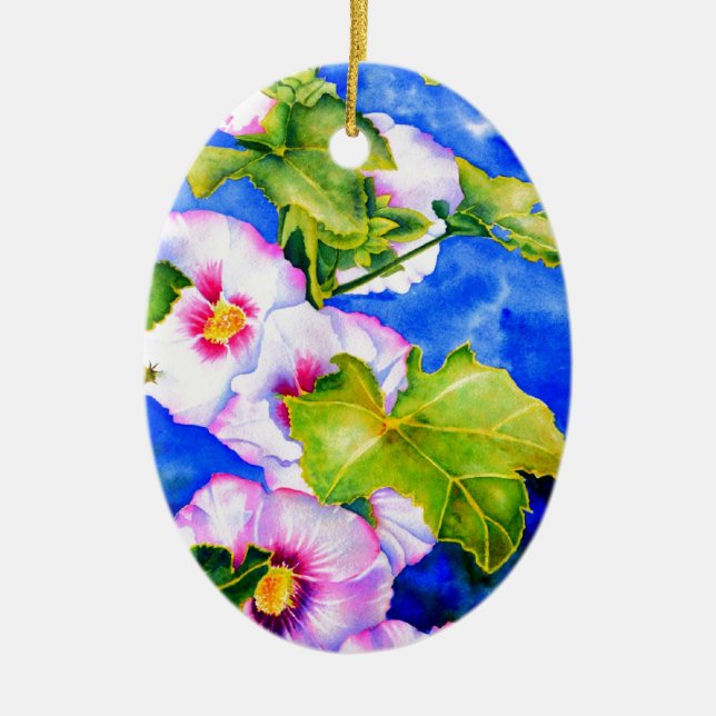 Hollyhocks Ceramic Tree Decoration (Front)