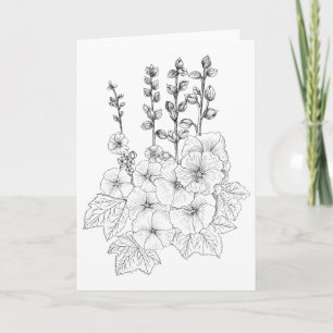 Hollyhocks Colour It Yourself Blank Greeting Card