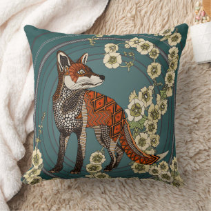 hollyhocks fox deep pine cream cushion