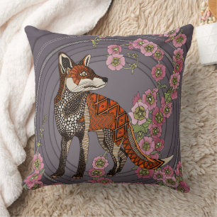 hollyhocks fox eggplant pink cushion