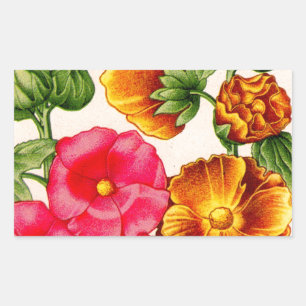 hollyhocks rectangular sticker