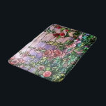 Hollyhocks Vintage Floral Tiffany Stained Glass Bath Mat<br><div class="desc">Gorgeous vintage Art Nouveau Tiffany Stained Glass Floral Window Reproduction depicted the beauty of a field of hollyhocks in romantic purple tone against sunset sky is on this bathmat.</div>