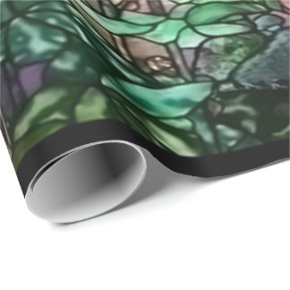 Hollyhocks Vintage Floral Tiffany Stained Glass Wrapping Paper