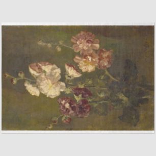 Hollyhocks Vintage Oil on Canvas Tissue Paper