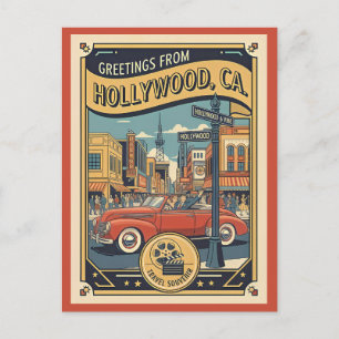 Hollywood and Vine 1940s View Vintage Style Postcard