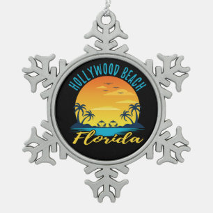 Hollywood Beach Florida Palm Trees Beach Snowflake Pewter Christmas Ornament