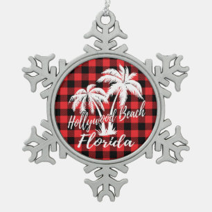 Hollywood Beach Florida Palm Trees Snowflake Pewter Christmas Ornament