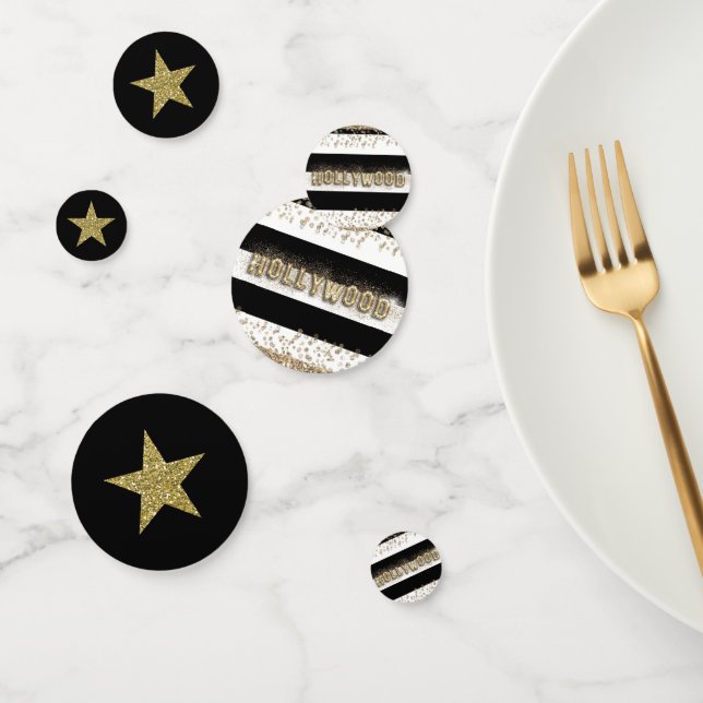 Hollywood Black & White Gold Glitter Stars Party Confetti (Group)