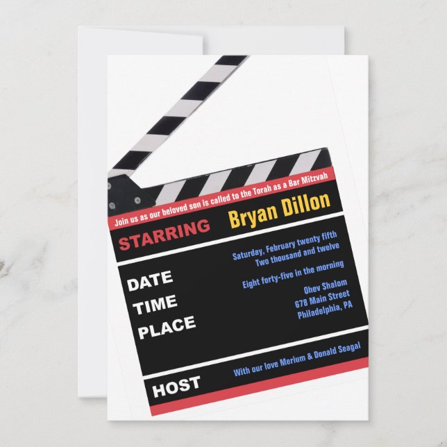 HOLLYWOOD BROADWAY MOVIES Bar Bar Mitzvah Invite (Front)
