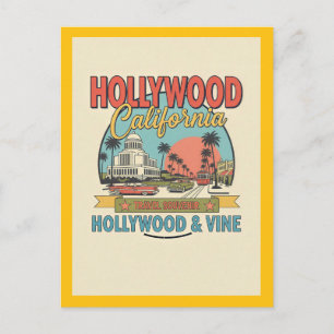 Hollywood, CA – Hollywood and Vine Retro Postcard