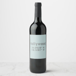 Hollywood CA Latitude Longitude Wine Label