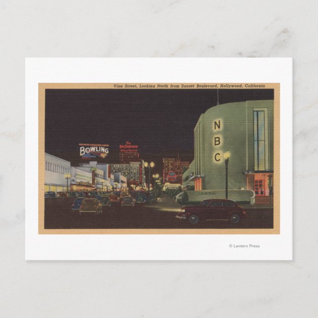 Hollywood, CA - Vine Street from Sunset Postcard (Front)