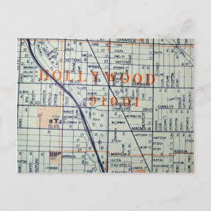 HOLLYWOOD, CA Vintage Map Postcard