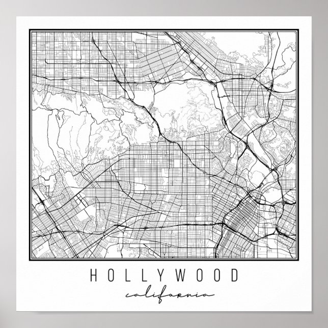 Hollywood California Street Map Poster (Front)