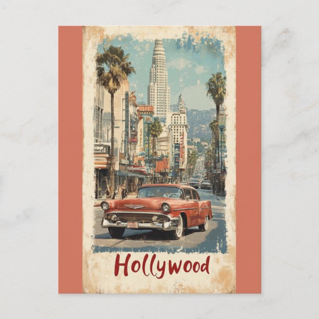 Hollywood California Vintage Car Travel Postcard (Front)