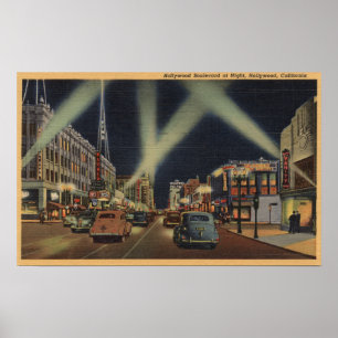 Hollywood, CANight View of Hollywood Blvd. Poster