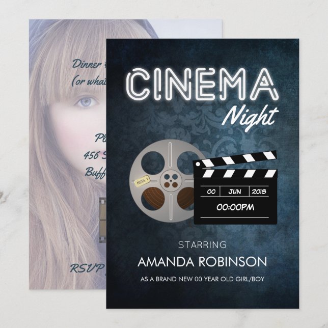 Hollywood Cinema Movie Theme Party add photo Invitation (Front/Back)