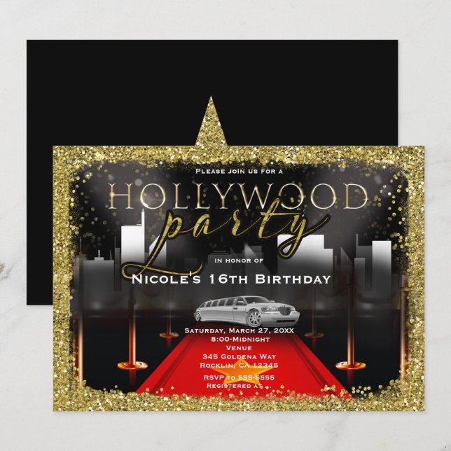Hollywood & City Limo Red Carpet Party Invitations (Front/Back)
