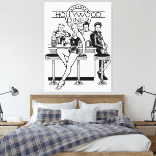 ✨ Hollywood Diner Retro Design – Neon Vintage Bar Canvas Print