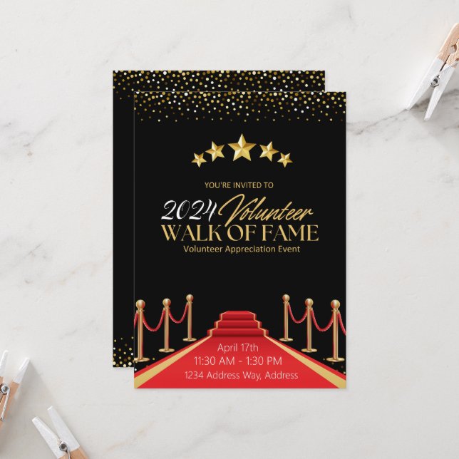 Hollywood Fame Red Carpet Volunteer Invitation (Front/Back In Situ)
