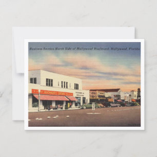 Hollywood FL Business Section Boulevard 1950s Postcard