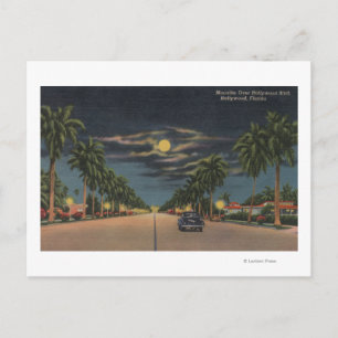 Hollywood, FL - Moonlight View over Hollywood Postcard