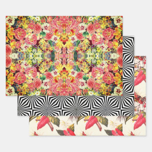 Hollywood Floral Op-Art Sampler Wrapping Paper Sheet